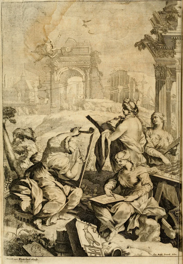 An illustration from Joannis Ciampini Romani, magistri brevium gratiae ... Opera, in tres tomos distributa : acesserunt eiusdem Ciampini opuscula quaedam selectiora : item appendix, seu notae, in quibus nonnulla post eius obitum innovata recensentur : ac demum auctoris vita, nunc primùm ipsius operibus addita, 1747, leaf 7