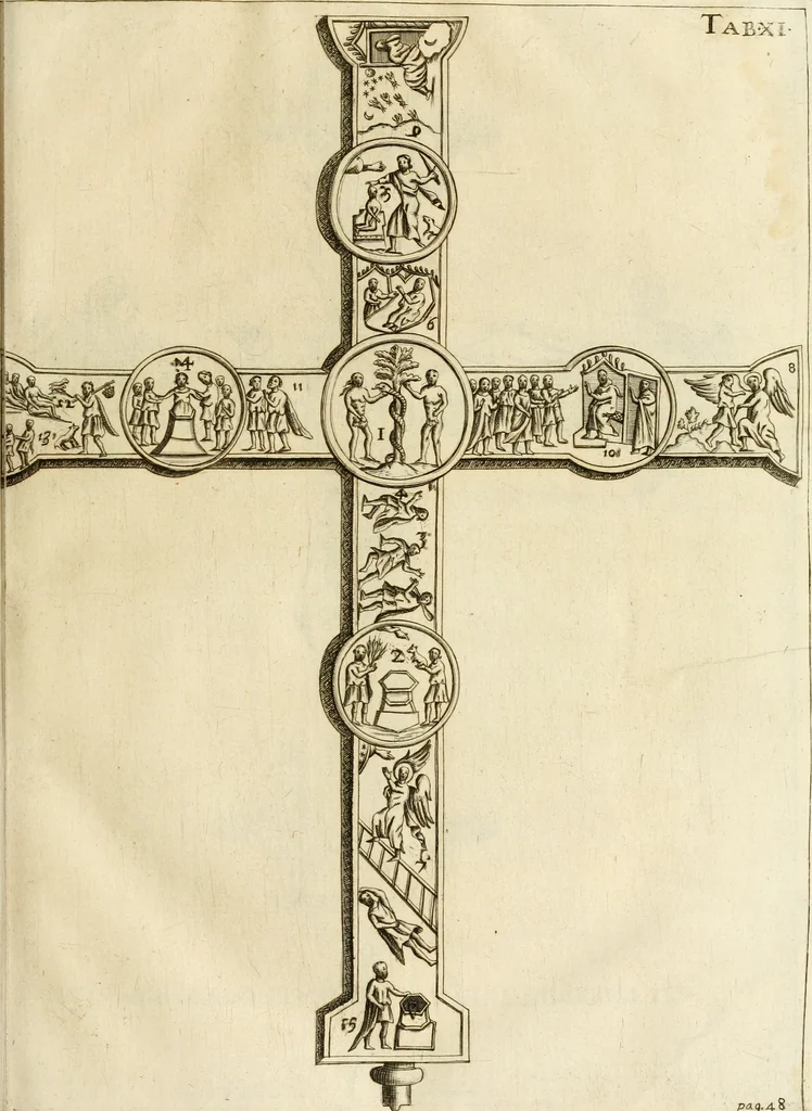 An illustration from Joannis Ciampini Romani, magistri brevium gratiae ... Opera, in tres tomos distributa : acesserunt eiusdem Ciampini opuscula quaedam selectiora : item appendix, seu notae, in quibus nonnulla post eius obitum innovata recensentur : ac demum auctoris vita, nunc primùm ipsius operibus addita, 1747, leaf 90