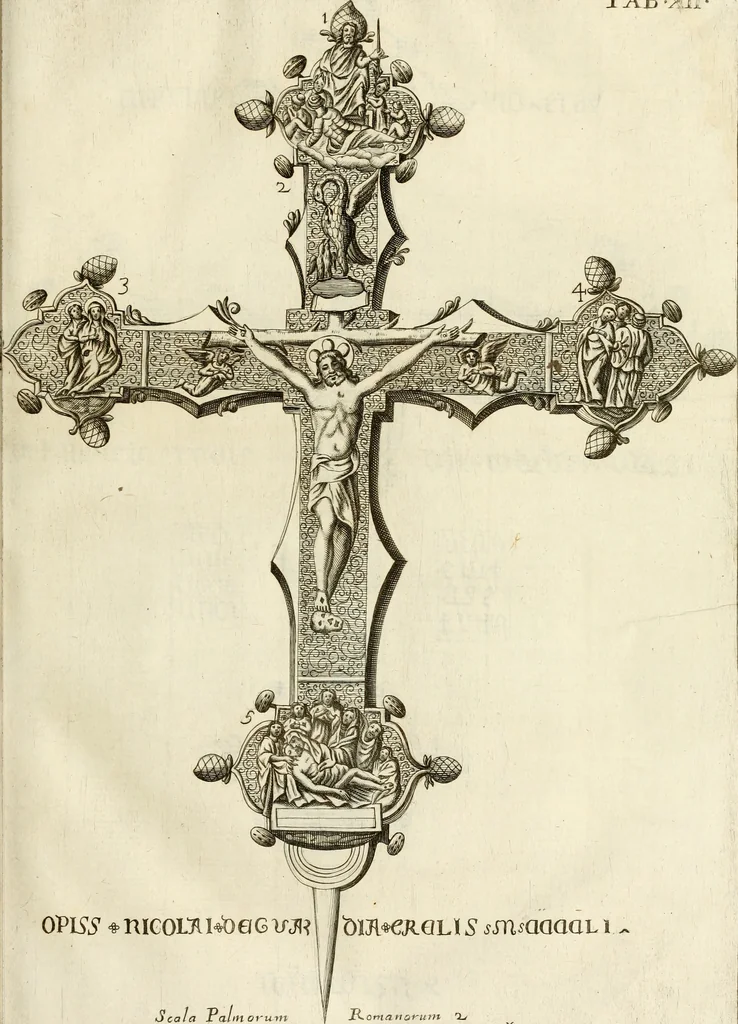 An illustration from Joannis Ciampini Romani, magistri brevium gratiae ... Opera, in tres tomos distributa : acesserunt eiusdem Ciampini opuscula quaedam selectiora : item appendix, seu notae, in quibus nonnulla post eius obitum innovata recensentur : ac demum auctoris vita, nunc primùm ipsius operibus addita, 1747, leaf 92