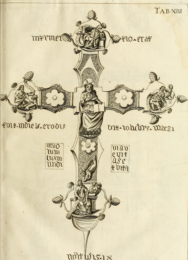 An illustration from Joannis Ciampini Romani, magistri brevium gratiae ... Opera, in tres tomos distributa : acesserunt eiusdem Ciampini opuscula quaedam selectiora : item appendix, seu notae, in quibus nonnulla post eius obitum innovata recensentur : ac demum auctoris vita, nunc primùm ipsius operibus addita, 1747, leaf 94