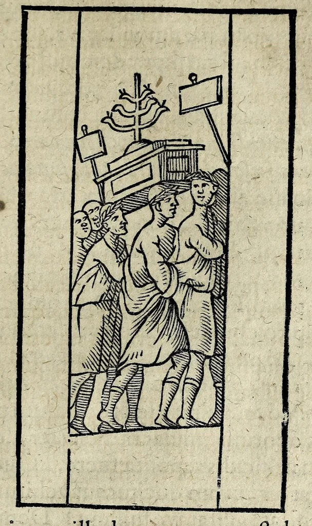 An illustration from Joannis Schefferi Argentoratensis De re vehiculari veterum libri duo. Accedit Pyrrhi Ligorii V.C. De vehiculis fragmentum : nunquam ante publicatum, ex bibliotheca Sereniss. Reg. Christinae, cum ejusdem I. Schefferi Arg. annotationibus, 1671, leaf 347