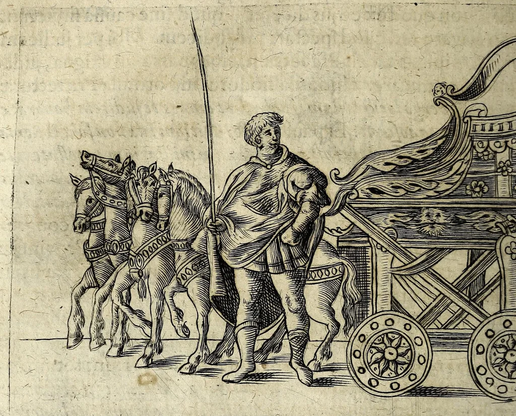 An illustration from Joannis Schefferi Argentoratensis De re vehiculari veterum libri duo. Accedit Pyrrhi Ligorii V.C. De vehiculis fragmentum : nunquam ante publicatum, ex bibliotheca Sereniss. Reg. Christinae, cum ejusdem I. Schefferi Arg. annotationibus, 1671, leaf 536