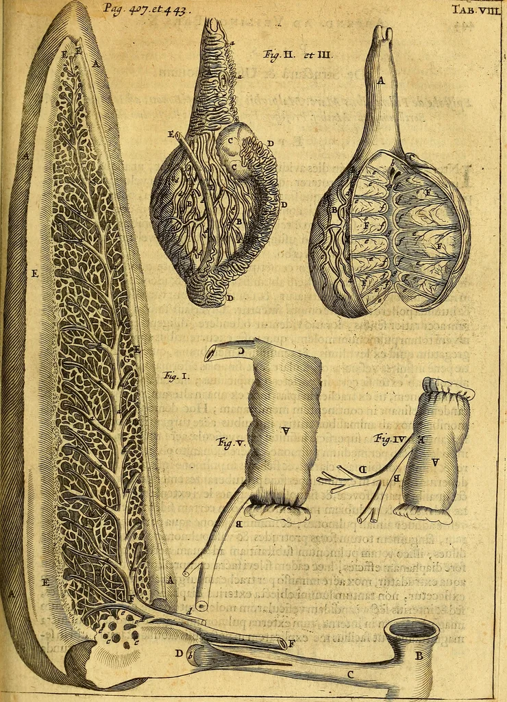 An illustration from Joannis Veslingii, equitus, professoris quondam Patavini, & c., Syntagma anatomicum, commentario atque appendice ex veterum, recentiorum, propriisque, observationibus, 1666, leaf 474