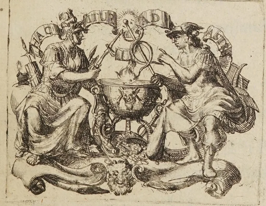 An illustration from Joh. Alphonsus Borellus ... De vi percussionis, et motionibus naturalibus a gravitate pendentibus, sive Introductiones & illustrationes physico-mathematicae apprimè necessariae ad opus ejus intelligendum De motu animalium unà cum ejusdem auctoris responsionibus in animadversiones ... Stephani de Angelis ad librum De vi percussionis, 1686, leaf 7