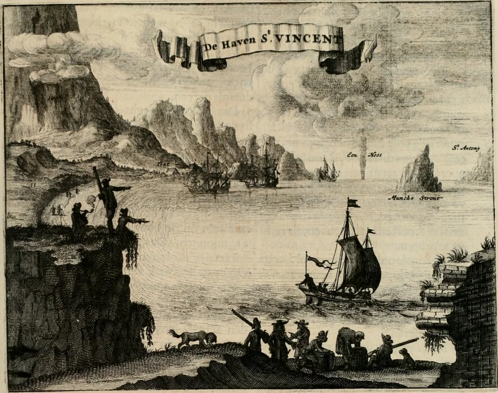 An illustration from Johan Nieuhofs Gedenkweerdige Brasiliaense zee- en lant- reize. : Behelzende al het geen op dezelve is voorgevallen. Beneffens een bondige beschrijving van gantsche Neerlants Brasil, zoo van lantschappen, steden, dieren, gewassen, als draghten, zeden en godsdienst der inwoonders: en ��inzonderheit ein wijtloopig verhael der merkwaardigste voorvallen en geschiedenissen, die zich, geduurende zijn negenjarigh verblijf in Brasil, in d'oorlogen en opstant der Portugesen tegen d'onzen, zich sedert het jaer 1640. tot 1649. hebben toegedragen. Door gaens verçiert met verscheide afbeeldingen, na't leven aldaer getekent, 1682, leaf 282