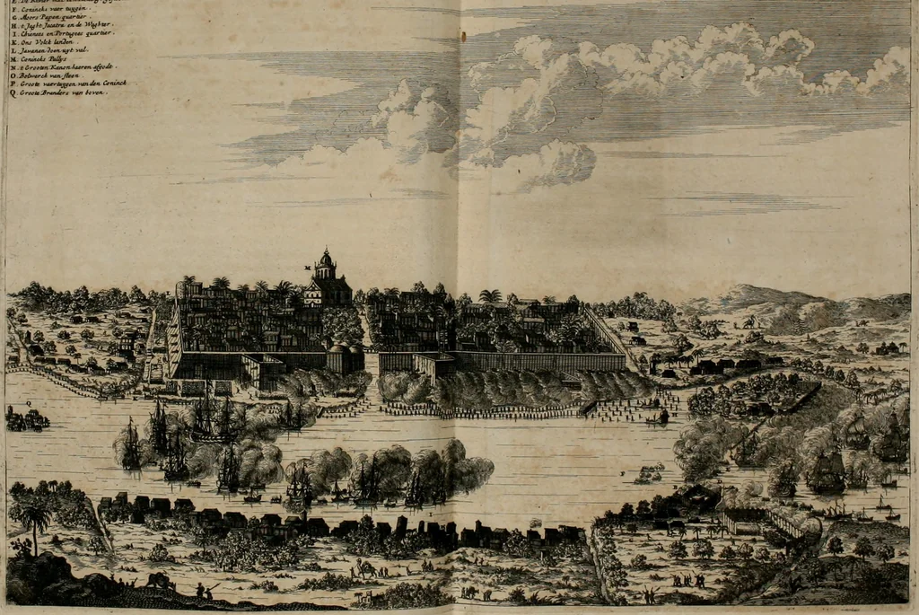 An illustration from Johan Nieuhofs Gedenkweerdige Brasiliaense zee- en lant- reize. : Behelzende al het geen op dezelve is voorgevallen. Beneffens een bondige beschrijving van gantsche Neerlants Brasil, zoo van lantschappen, steden, dieren, gewassen, als draghten, zeden en godsdienst der inwoonders: en ��inzonderheit ein wijtloopig verhael der merkwaardigste voorvallen en geschiedenissen, die zich, geduurende zijn negenjarigh verblijf in Brasil, in d'oorlogen en opstant der Portugesen tegen d'onzen, zich sedert het jaer 1640. tot 1649. hebben toegedragen. Door gaens verçiert met verscheide afbeeldingen, na't leven aldaer getekent, 1682, leaf 353