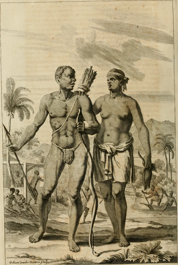 An illustration from Johan Nieuhofs Gedenkweerdige Brasiliaense zee- en lant- reize. : Behelzende al het geen op dezelve is voorgevallen. Beneffens een bondige beschrijving van gantsche Neerlants Brasil, zoo van lantschappen, steden, dieren, gewassen, als draghten, zeden en godsdienst der inwoonders: en ��inzonderheit ein wijtloopig verhael der merkwaardigste voorvallen en geschiedenissen, die zich, geduurende zijn negenjarigh verblijf in Brasil, in d'oorlogen en opstant der Portugesen tegen d'onzen, zich sedert het jaer 1640. tot 1649. hebben toegedragen. Door gaens verçiert met verscheide afbeeldingen, na't leven aldaer getekent, 1682, leaf 441
