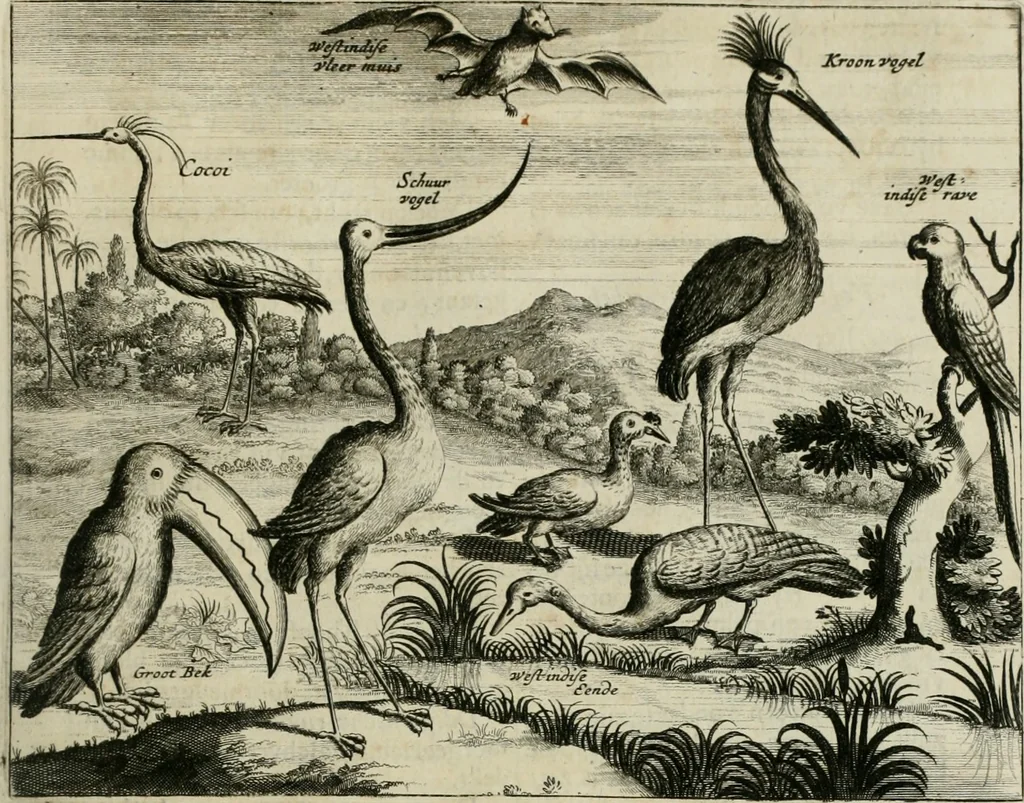 An illustration from Johan Nieuhofs Gedenkweerdige Brasiliaense zee- en lant- reize. : Behelzende al het geen op dezelve is voorgevallen. Beneffens een bondige beschrijving van gantsche Neerlants Brasil, zoo van lantschappen, steden, dieren, gewassen, als draghten, zeden en godsdienst der inwoonders: en ��inzonderheit ein wijtloopig verhael der merkwaardigste voorvallen en geschiedenissen, die zich, geduurende zijn negenjarigh verblijf in Brasil, in d'oorlogen en opstant der Portugesen tegen d'onzen, zich sedert het jaer 1640. tot 1649. hebben toegedragen. Door gaens verçiert met verscheide afbeeldingen, na't leven aldaer getekent, 1682, leaf 48