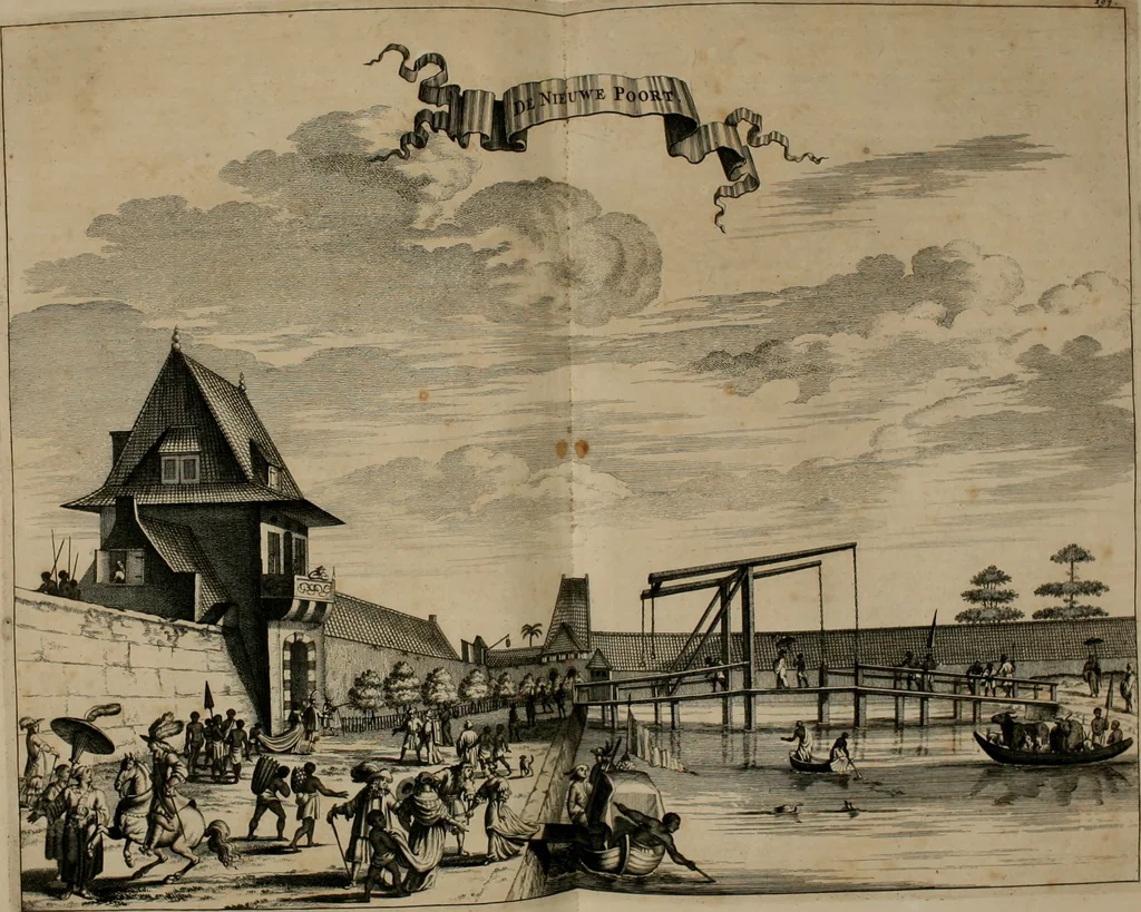 An illustration from Johan Nieuhofs Gedenkweerdige Brasiliaense zee- en lant- reize. : Behelzende al het geen op dezelve is voorgevallen. Beneffens een bondige beschrijving van gantsche Neerlants Brasil, zoo van lantschappen, steden, dieren, gewassen, als draghten, zeden en godsdienst der inwoonders: en ��inzonderheit ein wijtloopig verhael der merkwaardigste voorvallen en geschiedenissen, die zich, geduurende zijn negenjarigh verblijf in Brasil, in d'oorlogen en opstant der Portugesen tegen d'onzen, zich sedert het jaer 1640. tot 1649. hebben toegedragen. Door gaens verçiert met verscheide afbeeldingen, na't leven aldaer getekent, 1682, leaf 497