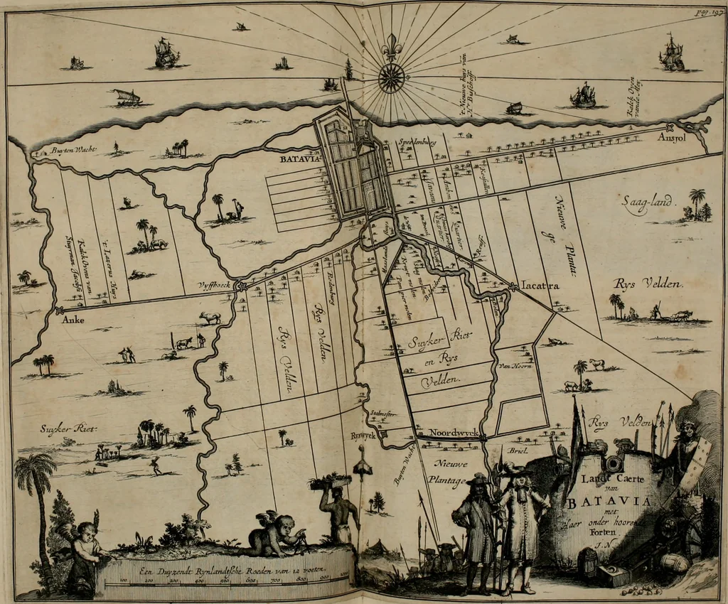 An illustration from Johan Nieuhofs Gedenkweerdige Brasiliaense zee- en lant- reize. : Behelzende al het geen op dezelve is voorgevallen. Beneffens een bondige beschrijving van gantsche Neerlants Brasil, zoo van lantschappen, steden, dieren, gewassen, als draghten, zeden en godsdienst der inwoonders: en ��inzonderheit ein wijtloopig verhael der merkwaardigste voorvallen en geschiedenissen, die zich, geduurende zijn negenjarigh verblijf in Brasil, in d'oorlogen en opstant der Portugesen tegen d'onzen, zich sedert het jaer 1640. tot 1649. hebben toegedragen. Door gaens verçiert met verscheide afbeeldingen, na't leven aldaer getekent, 1682, leaf 501