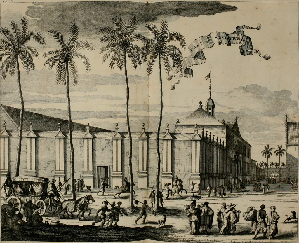 An illustration from Johan Nieuhofs Gedenkweerdige Brasiliaense zee- en lant- reize. : Behelzende al het geen op dezelve is voorgevallen. Beneffens een bondige beschrijving van gantsche Neerlants Brasil, zoo van lantschappen, steden, dieren, gewassen, als draghten, zeden en godsdienst der inwoonders: en ��inzonderheit ein wijtloopig verhael der merkwaardigste voorvallen en geschiedenissen, die zich, geduurende zijn negenjarigh verblijf in Brasil, in d'oorlogen en opstant der Portugesen tegen d'onzen, zich sedert het jaer 1640. tot 1649. hebben toegedragen. Door gaens verçiert met verscheide afbeeldingen, na't leven aldaer getekent, 1682, leaf 511