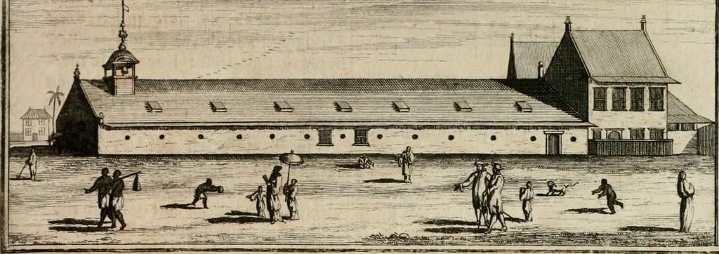 An illustration from Johan Nieuhofs Gedenkweerdige Brasiliaense zee- en lant- reize. : Behelzende al het geen op dezelve is voorgevallen. Beneffens een bondige beschrijving van gantsche Neerlants Brasil, zoo van lantschappen, steden, dieren, gewassen, als draghten, zeden en godsdienst der inwoonders: en ��inzonderheit ein wijtloopig verhael der merkwaardigste voorvallen en geschiedenissen, die zich, geduurende zijn negenjarigh verblijf in Brasil, in d'oorlogen en opstant der Portugesen tegen d'onzen, zich sedert het jaer 1640. tot 1649. hebben toegedragen. Door gaens verçiert met verscheide afbeeldingen, na't leven aldaer getekent, 1682, leaf 512