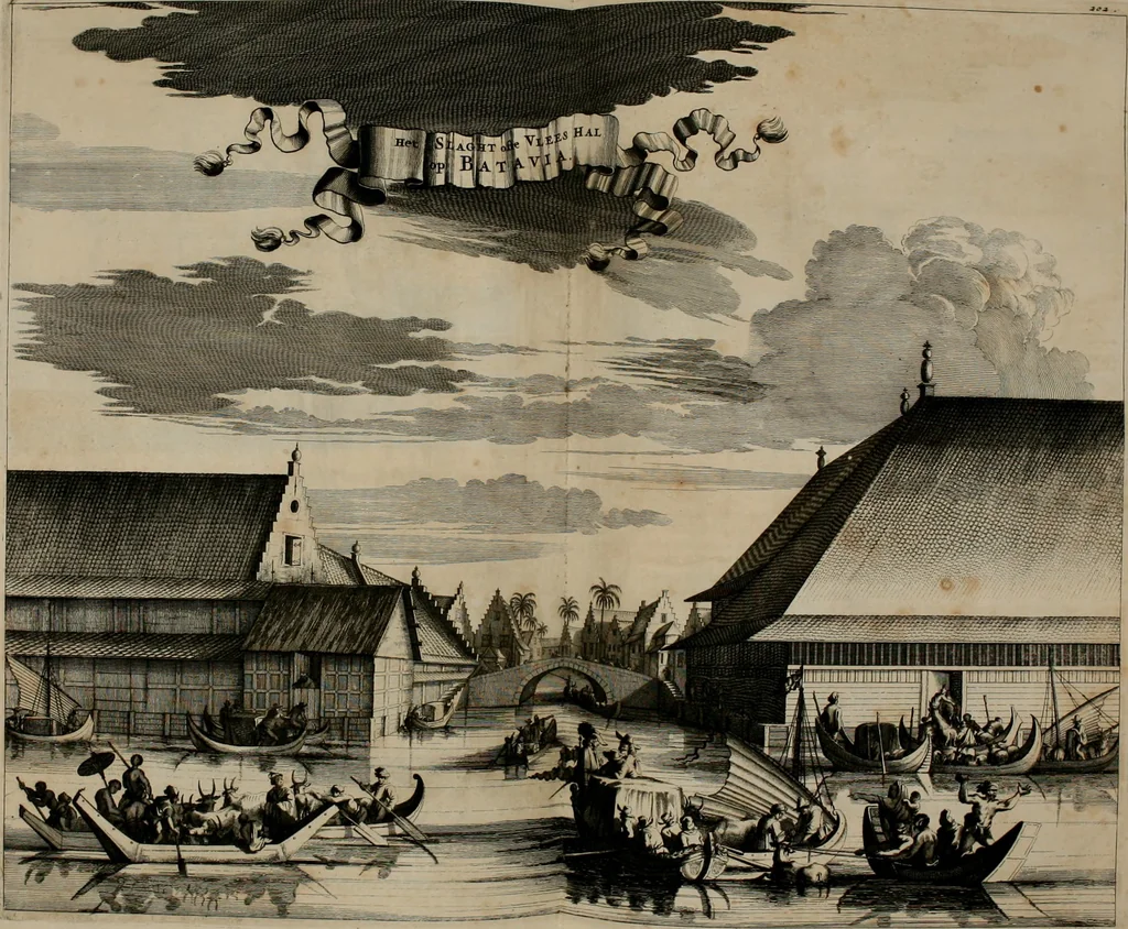 An illustration from Johan Nieuhofs Gedenkweerdige Brasiliaense zee- en lant- reize. : Behelzende al het geen op dezelve is voorgevallen. Beneffens een bondige beschrijving van gantsche Neerlants Brasil, zoo van lantschappen, steden, dieren, gewassen, als draghten, zeden en godsdienst der inwoonders: en ��inzonderheit ein wijtloopig verhael der merkwaardigste voorvallen en geschiedenissen, die zich, geduurende zijn negenjarigh verblijf in Brasil, in d'oorlogen en opstant der Portugesen tegen d'onzen, zich sedert het jaer 1640. tot 1649. hebben toegedragen. Door gaens verçiert met verscheide afbeeldingen, na't leven aldaer getekent, 1682, leaf 519