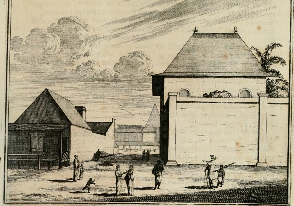 An illustration from Johan Nieuhofs Gedenkweerdige Brasiliaense zee- en lant- reize. : Behelzende al het geen op dezelve is voorgevallen. Beneffens een bondige beschrijving van gantsche Neerlants Brasil, zoo van lantschappen, steden, dieren, gewassen, als draghten, zeden en godsdienst der inwoonders: en ��inzonderheit ein wijtloopig verhael der merkwaardigste voorvallen en geschiedenissen, die zich, geduurende zijn negenjarigh verblijf in Brasil, in d'oorlogen en opstant der Portugesen tegen d'onzen, zich sedert het jaer 1640. tot 1649. hebben toegedragen. Door gaens verçiert met verscheide afbeeldingen, na't leven aldaer getekent, 1682, leaf 520