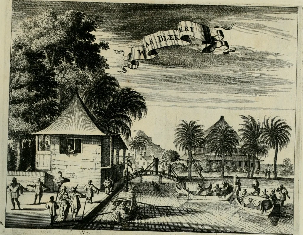 An illustration from Johan Nieuhofs Gedenkweerdige Brasiliaense zee- en lant- reize. : Behelzende al het geen op dezelve is voorgevallen. Beneffens een bondige beschrijving van gantsche Neerlants Brasil, zoo van lantschappen, steden, dieren, gewassen, als draghten, zeden en godsdienst der inwoonders: en ��inzonderheit ein wijtloopig verhael der merkwaardigste voorvallen en geschiedenissen, die zich, geduurende zijn negenjarigh verblijf in Brasil, in d'oorlogen en opstant der Portugesen tegen d'onzen, zich sedert het jaer 1640. tot 1649. hebben toegedragen. Door gaens verçiert met verscheide afbeeldingen, na't leven aldaer getekent, 1682, leaf 532