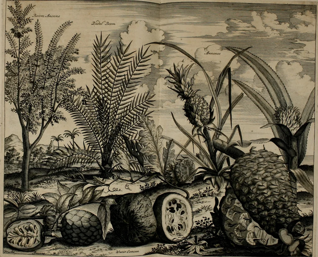 An illustration from Johan Nieuhofs Gedenkweerdige Brasiliaense zee- en lant- reize. : Behelzende al het geen op dezelve is voorgevallen. Beneffens een bondige beschrijving van gantsche Neerlants Brasil, zoo van lantschappen, steden, dieren, gewassen, als draghten, zeden en godsdienst der inwoonders: en ��inzonderheit ein wijtloopig verhael der merkwaardigste voorvallen en geschiedenissen, die zich, geduurende zijn negenjarigh verblijf in Brasil, in d'oorlogen en opstant der Portugesen tegen d'onzen, zich sedert het jaer 1640. tot 1649. hebben toegedragen. Door gaens verçiert met verscheide afbeeldingen, na't leven aldaer getekent, 1682, leaf 583