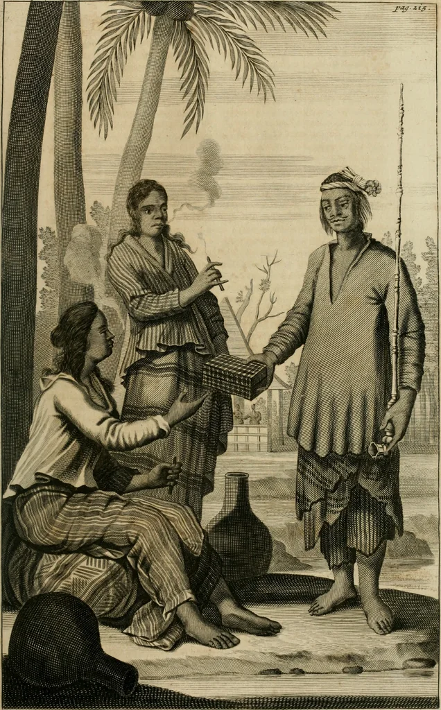 An illustration from Johan Nieuhofs Gedenkweerdige Brasiliaense zee- en lant- reize. : Behelzende al het geen op dezelve is voorgevallen. Beneffens een bondige beschrijving van gantsche Neerlants Brasil, zoo van lantschappen, steden, dieren, gewassen, als draghten, zeden en godsdienst der inwoonders: en ��inzonderheit ein wijtloopig verhael der merkwaardigste voorvallen en geschiedenissen, die zich, geduurende zijn negenjarigh verblijf in Brasil, in d'oorlogen en opstant der Portugesen tegen d'onzen, zich sedert het jaer 1640. tot 1649. hebben toegedragen. Door gaens verçiert met verscheide afbeeldingen, na't leven aldaer getekent, 1682, leaf 84