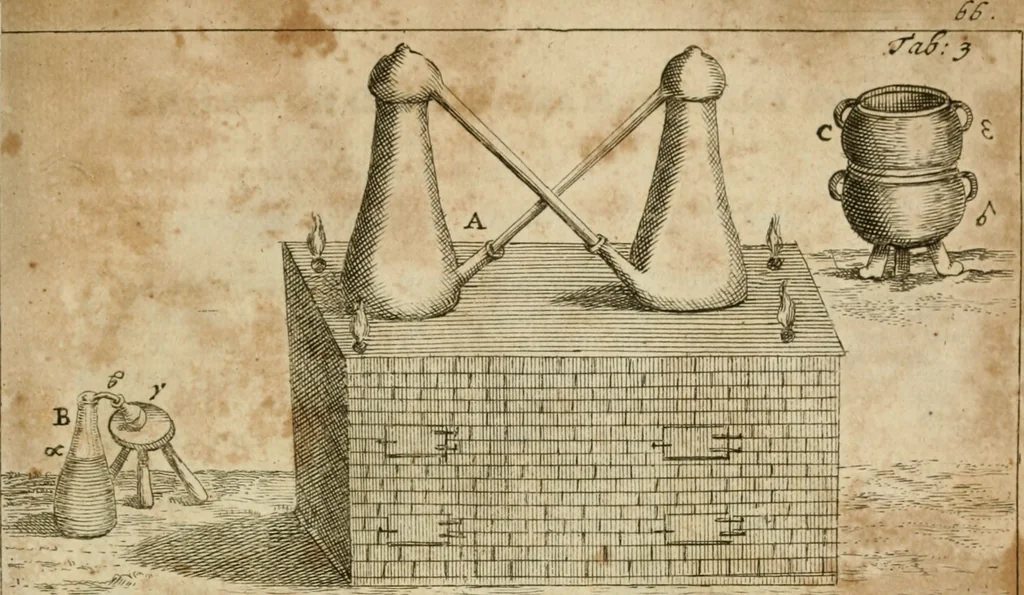 An illustration from Johannis Conradi Barchusen Elementa chemiae, quibius subjuncta est, Confectura lapidis philosophici, imaginibus repraesentata, 1718, leaf 86