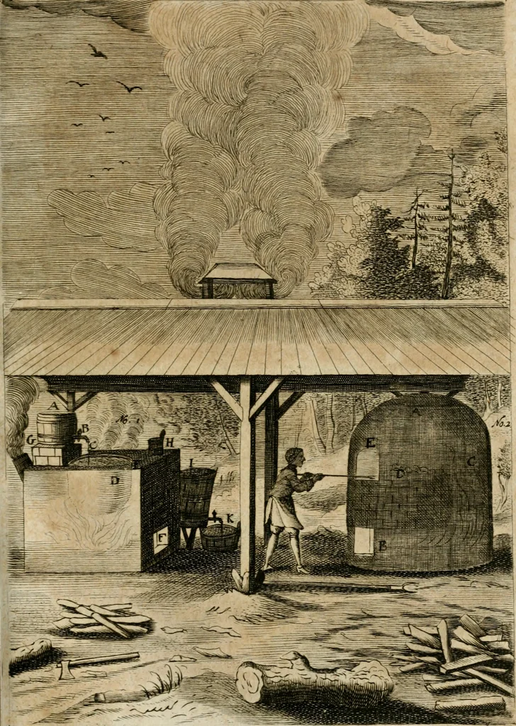 An illustration from Johannis Kunckelii, churfürstl. Brandenb. würcklich bestallt-geheimden Cammer-Dieners, Ars vitraria experimentalis, oder, Vollkommene Glasmacher-Kunst : lehrende, als in einem ... commentario über die ... sieben Bücher P. Anthonii Neri von Florenz, und denen ... Anmerckungen Christophori Merretti ... (so aus den Ital. und Latein. beyde mit Fleiss ins Hochdeutsche übersetzt) die allerkurtz bundigsten Manieren, das reineste Chrystall-Glas, alle gefärbte oder tingirte Gläser, künstliche Edelstein oder Flüsse ... zu machen ... : sampt einem II. Haupt-Thiel, so in drey unterschiedenen Bücher und mehr als 200 Experimenten bestehet, darinnen vom Glasmahlen, Vergulden und Brennen ... Türckisch Pappier, [et]c. ... und viel andere ungemeine Sachen zu machen, gelehret werden : mit einem Anhange von denen Perlen und fast allen natürlichen Edelsteinen .., 1679, leaf 400