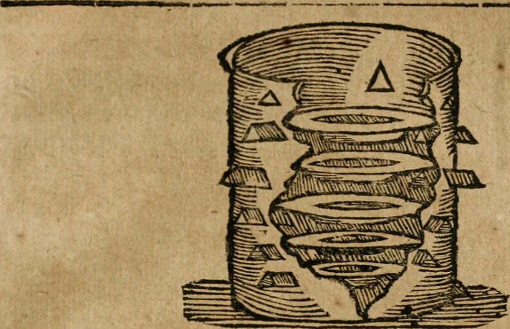 An illustration from Johannis Kunckelii, churfürstl. Brandenb. würcklich bestallt-geheimden Cammer-Dieners, Ars vitraria experimentalis, oder, Vollkommene Glasmacher-Kunst : lehrende, als in einem ... commentario über die ... sieben Bücher P. Anthonii Neri von Florenz, und denen ... Anmerckungen Christophori Merretti ... (so aus den Ital. und Latein. beyde mit Fleiss ins Hochdeutsche übersetzt) die allerkurtz bundigsten Manieren, das reineste Chrystall-Glas, alle gefärbte oder tingirte Gläser, künstliche Edelstein oder Flüsse ... zu machen ... : sampt einem II. Haupt-Thiel, so in drey unterschiedenen Bücher und mehr als 200 Experimenten bestehet, darinnen vom Glasmahlen, Vergulden und Brennen ... Türckisch Pappier, [et]c. ... und viel andere ungemeine Sachen zu machen, gelehret werden : mit einem Anhange von denen Perlen und fast allen natürlichen Edelsteinen .., 1679, leaf 472