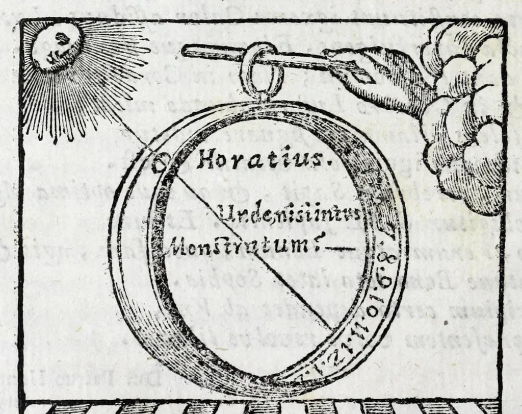 An illustration from Johannis Petri Erici in ejusdem Principio philologico promissa Anthrōpoglōttogonia, sive, Humanae linguae genesis partis primae, tomus primus : ubi de particulis quibusdam, & imprimis de pronominibus tam Graecis, quàm Hebraicis & Latinis : nec non iis, quae his accidunt, agitur : tum diversorum etiam idiomatum glossemata non pauca, quae indagatorem hactenus desiderarunt, evidenti etymologiâ resolvuntur & dilucidantur, 1697, leaf 22