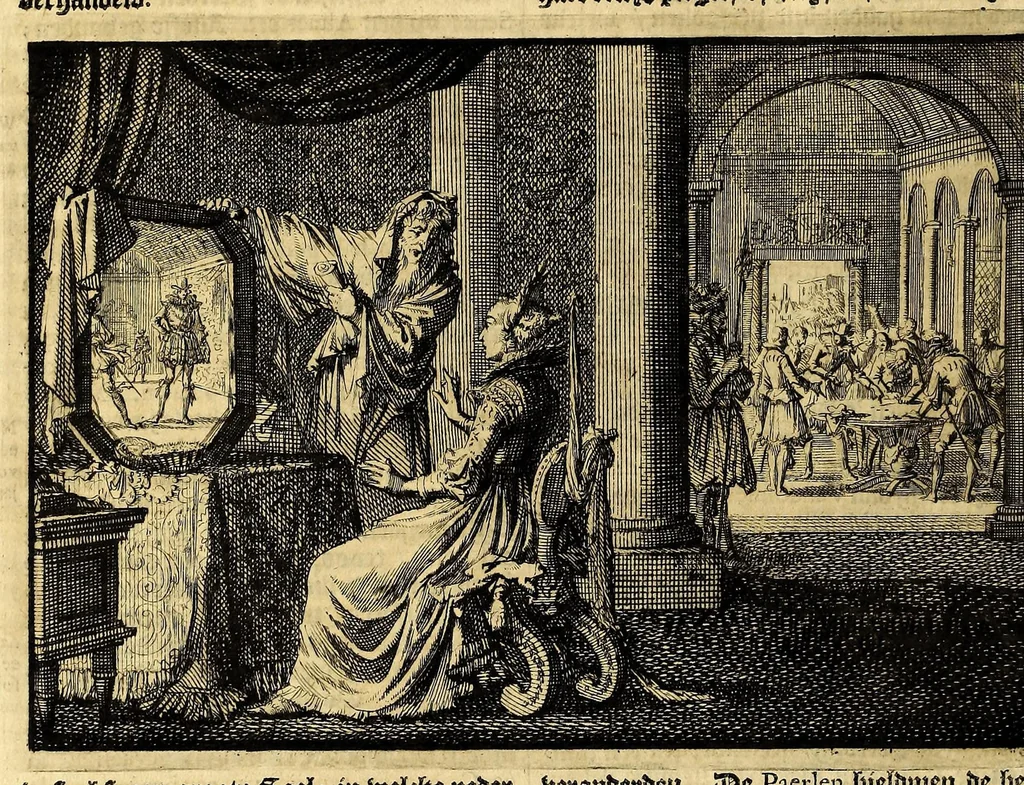 An illustration from Joh[ann] Lodew[ijck] Gottfrieds Historische kronyck; : vervattende een nauwkeurige en volkomene beschrijvingh der aldergedenck waerdigste geschiedenissen des weerelds, van den aenvangh der Scheppingh tot op't jaer Christi 1576. In een nette ordre gebragt na de verdeelingh der vier monarchien, en de bondighste jaer-rekeningh. Op nieuws vertaeld na den derden vermeerderden druck, met byvoegingh van de Historie der Reformatie in Duytschland: en een volkoomen bladwijser aller voornaemste saecken,, 1698, leaf 158