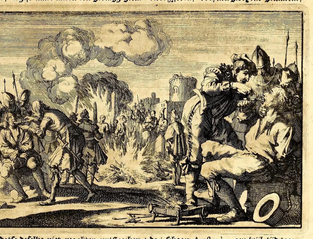 An illustration from Joh[ann] Lodew[ijck] Gottfrieds Historische kronyck; : vervattende een nauwkeurige en volkomene beschrijvingh der aldergedenck waerdigste geschiedenissen des weerelds, van den aenvangh der Scheppingh tot op't jaer Christi 1576. In een nette ordre gebragt na de verdeelingh der vier monarchien, en de bondighste jaer-rekeningh. Op nieuws vertaeld na den derden vermeerderden druck, met byvoegingh van de Historie der Reformatie in Duytschland: en een volkoomen bladwijser aller voornaemste saecken,, 1698, leaf 231