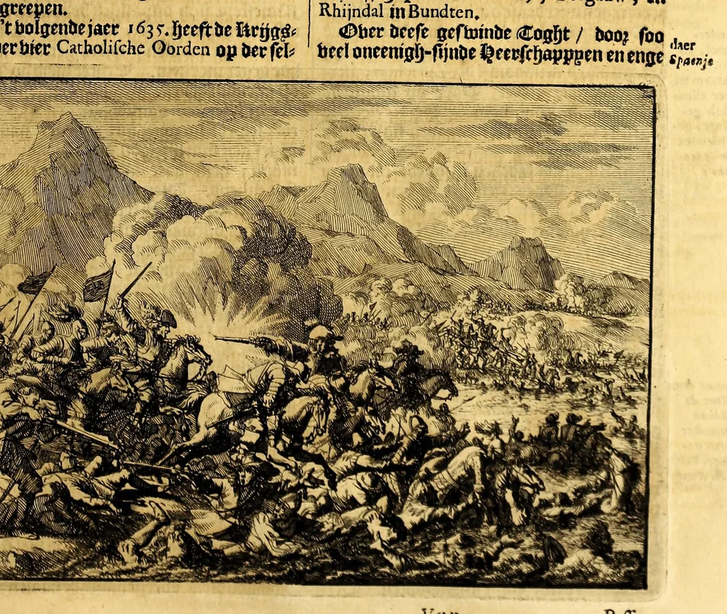 An illustration from Joh[ann] Lodew[ijck] Gottfrieds Historische kronyck; : vervattende een nauwkeurige en volkomene beschrijvingh der aldergedenck waerdigste geschiedenissen des weerelds, van den aenvangh der Scheppingh tot op't jaer Christi 1576. In een nette ordre gebragt na de verdeelingh der vier monarchien, en de bondighste jaer-rekeningh. Op nieuws vertaeld na den derden vermeerderden druck, met byvoegingh van de Historie der Reformatie in Duytschland: en een volkoomen bladwijser aller voornaemste saecken,, 1698, leaf 539