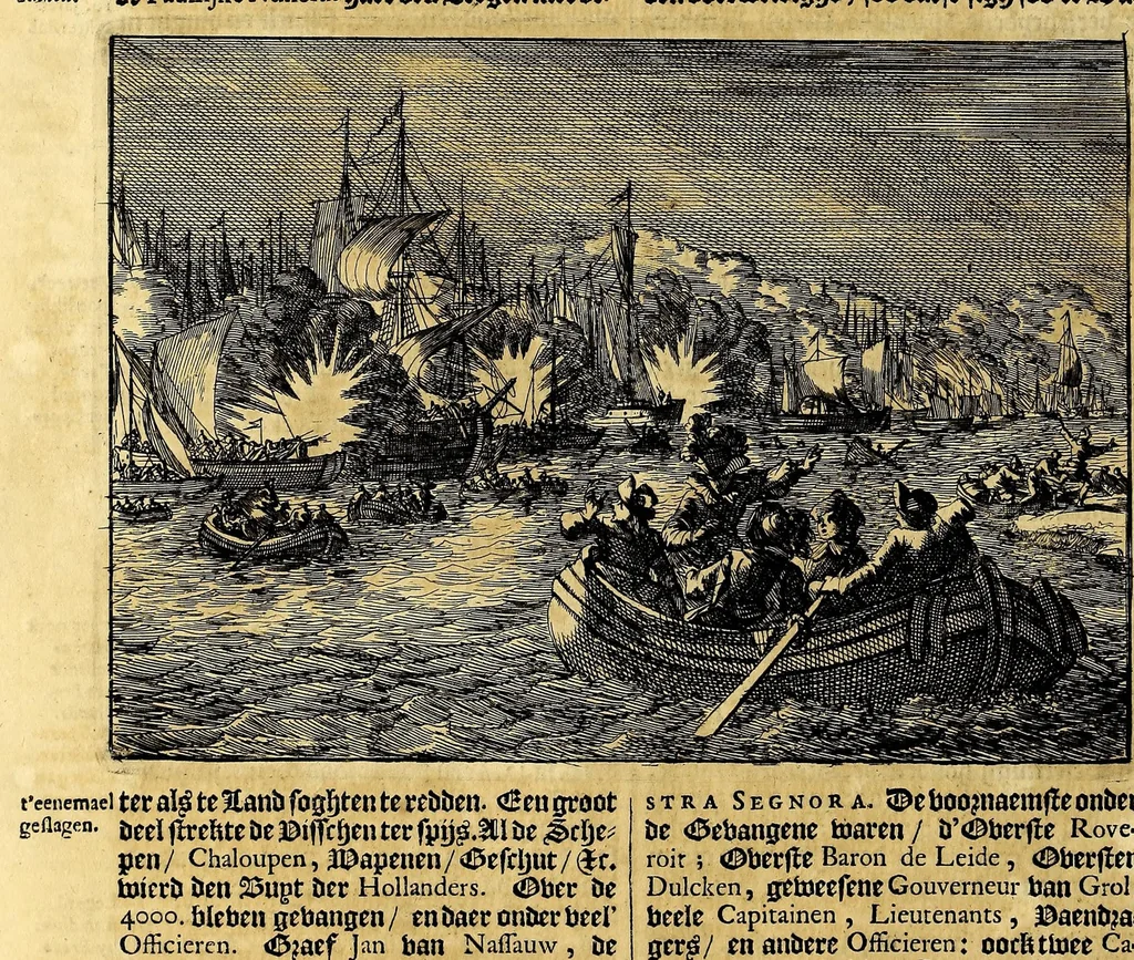 An illustration from Joh[ann] Lodew[ijck] Gottfrieds Historische kronyck; : vervattende een nauwkeurige en volkomene beschrijvingh der aldergedenck waerdigste geschiedenissen des weerelds, van den aenvangh der Scheppingh tot op't jaer Christi 1576. In een nette ordre gebragt na de verdeelingh der vier monarchien, en de bondighste jaer-rekeningh. Op nieuws vertaeld na den derden vermeerderden druck, met byvoegingh van de Historie der Reformatie in Duytschland: en een volkoomen bladwijser aller voornaemste saecken,, 1698, leaf 700
