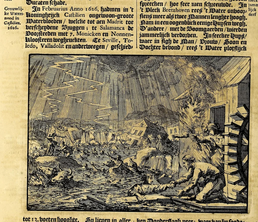 An illustration from Joh[ann] Lodew[ijck] Gottfrieds Historische kronyck; : vervattende een nauwkeurige en volkomene beschrijvingh der aldergedenck waerdigste geschiedenissen des weerelds, van den aenvangh der Scheppingh tot op't jaer Christi 1576. In een nette ordre gebragt na de verdeelingh der vier monarchien, en de bondighste jaer-rekeningh. Op nieuws vertaeld na den derden vermeerderden druck, met byvoegingh van de Historie der Reformatie in Duytschland: en een volkoomen bladwijser aller voornaemste saecken,, 1698, leaf 734