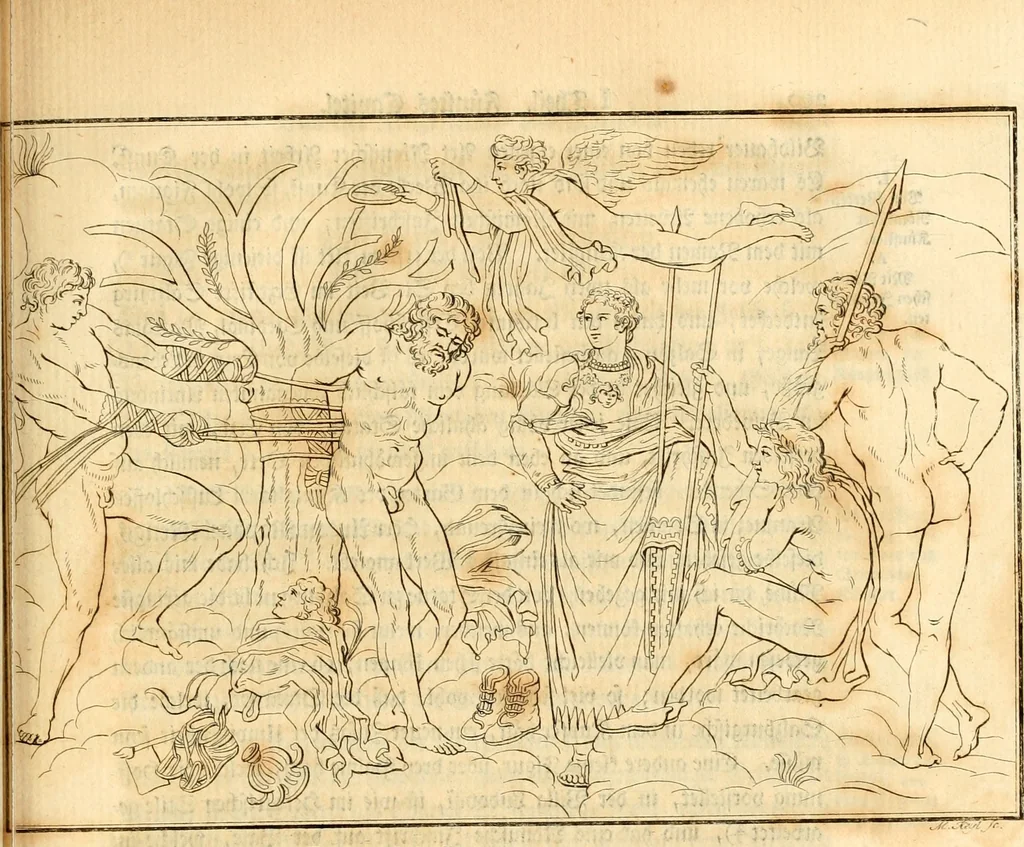 An illustration from Johann Winckelmanns, präsidentens der Alterthümer zu Rom ... Geschichte der Kunst des Alterthums, 1764, leaf 344