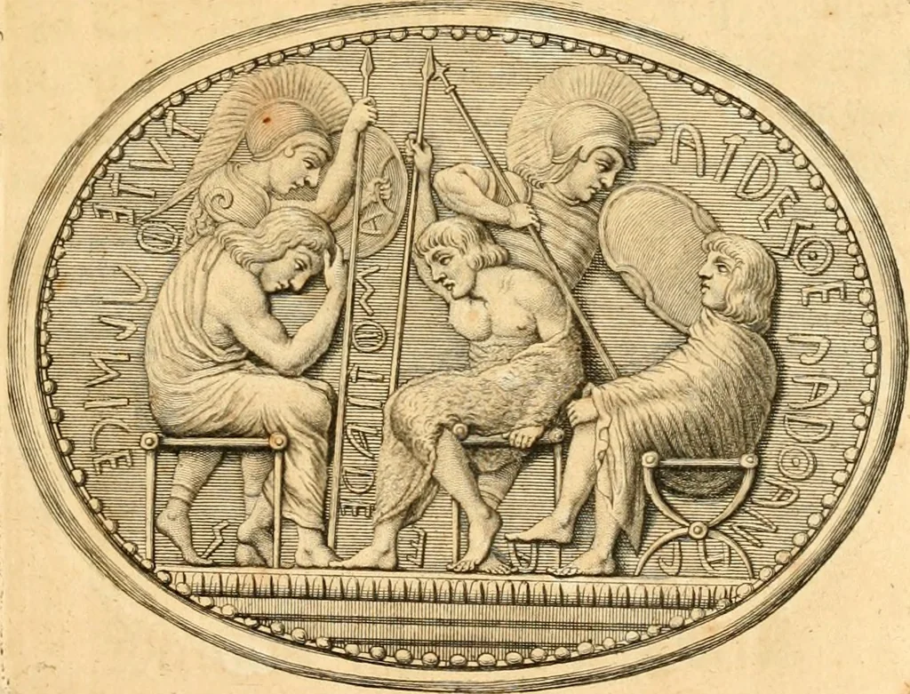 An illustration from Johann Winckelmanns, präsidentens der Alterthümer zu Rom ... Geschichte der Kunst des Alterthums, 1764, leaf 6