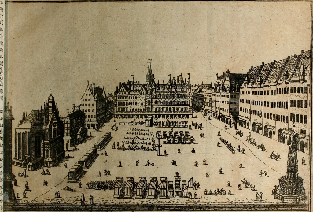 An illustration from Joh. Christophori Wagenseilii De Sacri rom. imperii libera Civitate noribergensi commentatio. Accedit, De Germaniæ, phonascorvm, Von der meister-singer, 1697, leaf 74