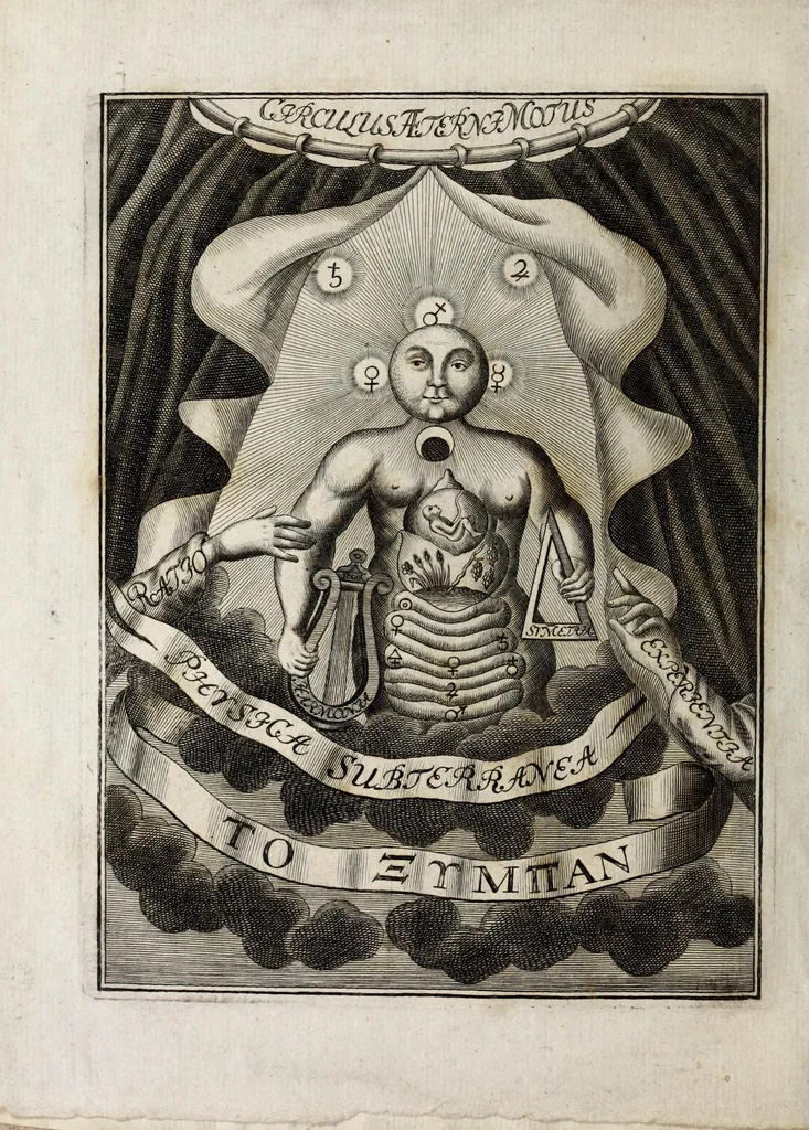 An illustration from Joh. Joachimi Beccheri ... Physica subterranea profundam subterraneorum genesin e principiis hucusque ignotis ostendens : opus sine pari, primum hactenus et princeps, 1738, leaf 4