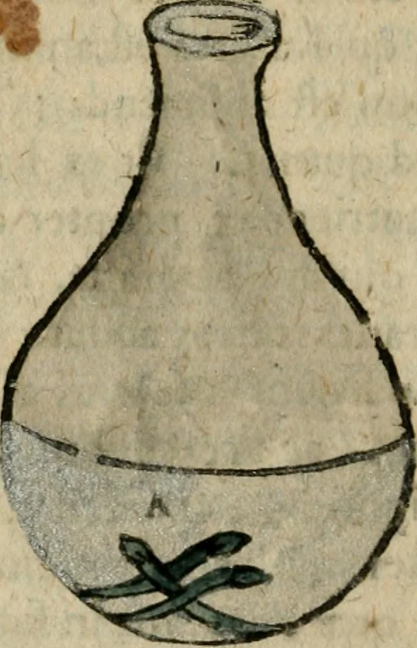 An illustration from Joh. Michaelis Faustij ... Compendium alchymist. novum, sive, Pandora explicata & figuris jllustrata, das ist, Die edelste Gabe Gottes, oder, Ein güldener Schatz : mit welchem die alten und neuen Philosophi, die unvollkommene Metall, durch Gewalt des Feuers verbessert, und allerhand schädliche und unheylsame Kranckheiten innerlich und äusserlich, durch deren Würckung vertrieben haben : dieser Edition wird annoch, nebst vielen Kupffern und über 800 Philosophischen Anmerckungen, ein volkomenes Lexicon alchymisticum novum, und ein vollständiges Register rerum & verborum, beygefüget, 1706, leaf 335