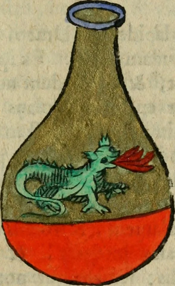 An illustration from Joh. Michaelis Faustij ... Compendium alchymist. novum, sive, Pandora explicata & figuris jllustrata, das ist, Die edelste Gabe Gottes, oder, Ein güldener Schatz : mit welchem die alten und neuen Philosophi, die unvollkommene Metall, durch Gewalt des Feuers verbessert, und allerhand schädliche und unheylsame Kranckheiten innerlich und äusserlich, durch deren Würckung vertrieben haben : dieser Edition wird annoch, nebst vielen Kupffern und über 800 Philosophischen Anmerckungen, ein volkomenes Lexicon alchymisticum novum, und ein vollständiges Register rerum & verborum, beygefüget, 1706, leaf 356