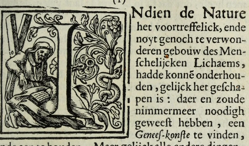 An illustration from Joh. van Beverwyck Schat der ongesontheyt, ofte, Genees-konste van de sieckten : vercʹiert met historyen, ende kopere platen, 1642, leaf 47