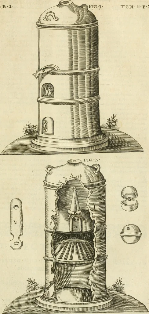 An illustration from Jo. Jacobi Mangeti, medicinae doctoris et sereniss. ac potentiss. regis Prussiae archiatri, Bibliotheca chemica curiosa, seu, Rerum ad alchemiam pertinetium thesaurus instructissimus : quo non tantùm artis auriferae, ac scriptorum in ea nobiliorum historia traditur : lapidis veritas argumentis & experimentis innumeris, immò & juris consultorum judiciis evincitur : termini obscuriores explicantur : cautiones contra impostores & difficultates in tinctura universali conficienda occurrentes, declarantur : verùm etiam tractatus omnes virorum celebriorum, qui in magno sudarunt elixyre, quíque ab ipso Hermete, ut dicitur, Trismegisto, ad nostra usque tempora de chrysopoea scripserunt, cum praecipuis suis commentariis, concinno ordine dispositi exhibentur. Ad quorum omnium illustrationem additae sunt quamplurimae figurae aeneae, 1702, leaf 1080