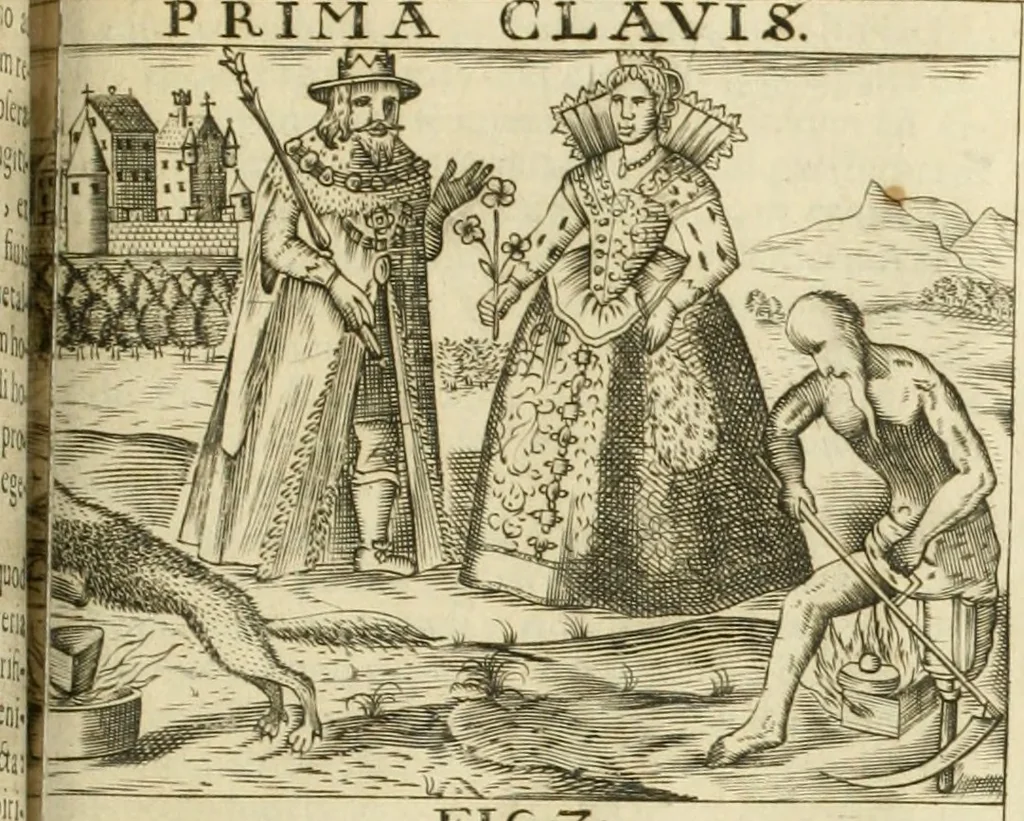 An illustration from Jo. Jacobi Mangeti, medicinae doctoris et sereniss. ac potentiss. regis Prussiae archiatri, Bibliotheca chemica curiosa, seu, Rerum ad alchemiam pertinetium thesaurus instructissimus : quo non tantùm artis auriferae, ac scriptorum in ea nobiliorum historia traditur : lapidis veritas argumentis & experimentis innumeris, immò & juris consultorum judiciis evincitur : termini obscuriores explicantur : cautiones contra impostores & difficultates in tinctura universali conficienda occurrentes, declarantur : verùm etiam tractatus omnes virorum celebriorum, qui in magno sudarunt elixyre, quíque ab ipso Hermete, ut dicitur, Trismegisto, ad nostra usque tempora de chrysopoea scripserunt, cum praecipuis suis commentariis, concinno ordine dispositi exhibentur. Ad quorum omnium illustrationem additae sunt quamplurimae figurae aeneae, 1702, leaf 1414