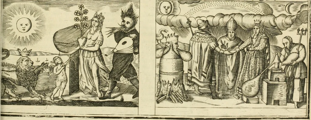 An illustration from Jo. Jacobi Mangeti, medicinae doctoris et sereniss. ac potentiss. regis Prussiae archiatri, Bibliotheca chemica curiosa, seu, Rerum ad alchemiam pertinetium thesaurus instructissimus : quo non tantùm artis auriferae, ac scriptorum in ea nobiliorum historia traditur : lapidis veritas argumentis & experimentis innumeris, immò & juris consultorum judiciis evincitur : termini obscuriores explicantur : cautiones contra impostores & difficultates in tinctura universali conficienda occurrentes, declarantur : verùm etiam tractatus omnes virorum celebriorum, qui in magno sudarunt elixyre, quíque ab ipso Hermete, ut dicitur, Trismegisto, ad nostra usque tempora de chrysopoea scripserunt, cum praecipuis suis commentariis, concinno ordine dispositi exhibentur. Ad quorum omnium illustrationem additae sunt quamplurimae figurae aeneae, 1702, leaf 1414