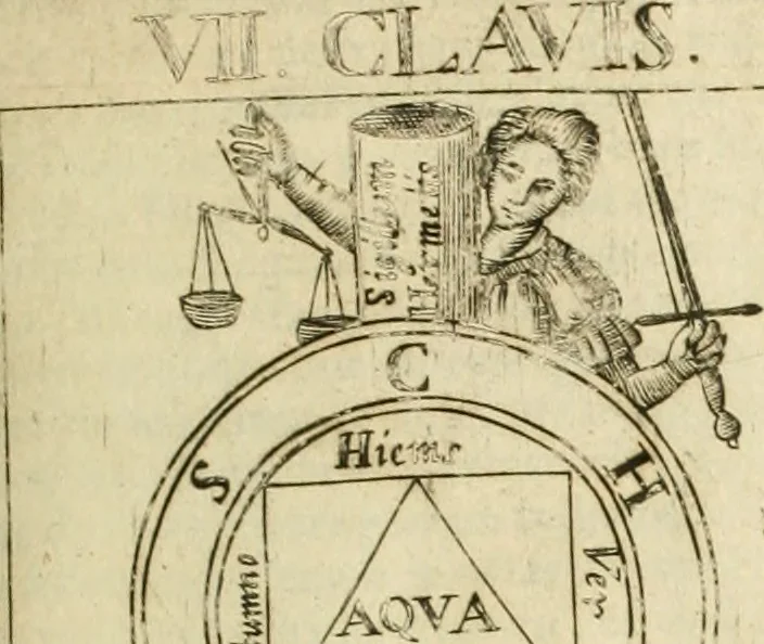 An illustration from Jo. Jacobi Mangeti, medicinae doctoris et sereniss. ac potentiss. regis Prussiae archiatri, Bibliotheca chemica curiosa, seu, Rerum ad alchemiam pertinetium thesaurus instructissimus : quo non tantùm artis auriferae, ac scriptorum in ea nobiliorum historia traditur : lapidis veritas argumentis & experimentis innumeris, immò & juris consultorum judiciis evincitur : termini obscuriores explicantur : cautiones contra impostores & difficultates in tinctura universali conficienda occurrentes, declarantur : verùm etiam tractatus omnes virorum celebriorum, qui in magno sudarunt elixyre, quíque ab ipso Hermete, ut dicitur, Trismegisto, ad nostra usque tempora de chrysopoea scripserunt, cum praecipuis suis commentariis, concinno ordine dispositi exhibentur. Ad quorum omnium illustrationem additae sunt quamplurimae figurae aeneae, 1702, leaf 1420