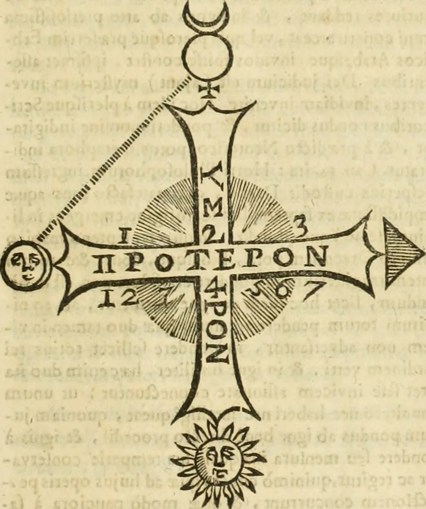 An illustration from Jo. Jacobi Mangeti, medicinae doctoris et sereniss. ac potentiss. regis Prussiae archiatri, Bibliotheca chemica curiosa, seu, Rerum ad alchemiam pertinetium thesaurus instructissimus : quo non tantùm artis auriferae, ac scriptorum in ea nobiliorum historia traditur : lapidis veritas argumentis & experimentis innumeris, immò & juris consultorum judiciis evincitur : termini obscuriores explicantur : cautiones contra impostores & difficultates in tinctura universali conficienda occurrentes, declarantur : verùm etiam tractatus omnes virorum celebriorum, qui in magno sudarunt elixyre, quíque ab ipso Hermete, ut dicitur, Trismegisto, ad nostra usque tempora de chrysopoea scripserunt, cum praecipuis suis commentariis, concinno ordine dispositi exhibentur. Ad quorum omnium illustrationem additae sunt quamplurimae figurae aeneae, 1702, leaf 1846