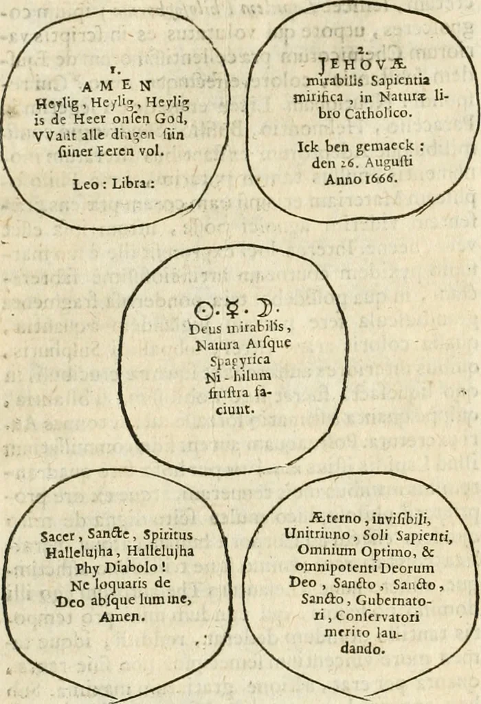 An illustration from Jo. Jacobi Mangeti, medicinae doctoris et sereniss. ac potentiss. regis Prussiae archiatri, Bibliotheca chemica curiosa, seu, Rerum ad alchemiam pertinetium thesaurus instructissimus : quo non tantùm artis auriferae, ac scriptorum in ea nobiliorum historia traditur : lapidis veritas argumentis & experimentis innumeris, immò & juris consultorum judiciis evincitur : termini obscuriores explicantur : cautiones contra impostores & difficultates in tinctura universali conficienda occurrentes, declarantur : verùm etiam tractatus omnes virorum celebriorum, qui in magno sudarunt elixyre, quíque ab ipso Hermete, ut dicitur, Trismegisto, ad nostra usque tempora de chrysopoea scripserunt, cum praecipuis suis commentariis, concinno ordine dispositi exhibentur. Ad quorum omnium illustrationem additae sunt quamplurimae figurae aeneae, 1702, leaf 225