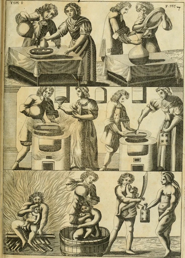 An illustration from Jo. Jacobi Mangeti, medicinae doctoris et sereniss. ac potentiss. regis Prussiae archiatri, Bibliotheca chemica curiosa, seu, Rerum ad alchemiam pertinetium thesaurus instructissimus : quo non tantùm artis auriferae, ac scriptorum in ea nobiliorum historia traditur : lapidis veritas argumentis & experimentis innumeris, immò & juris consultorum judiciis evincitur : termini obscuriores explicantur : cautiones contra impostores & difficultates in tinctura universali conficienda occurrentes, declarantur : verùm etiam tractatus omnes virorum celebriorum, qui in magno sudarunt elixyre, quíque ab ipso Hermete, ut dicitur, Trismegisto, ad nostra usque tempora de chrysopoea scripserunt, cum praecipuis suis commentariis, concinno ordine dispositi exhibentur. Ad quorum omnium illustrationem additae sunt quamplurimae figurae aeneae, 1702, leaf 972