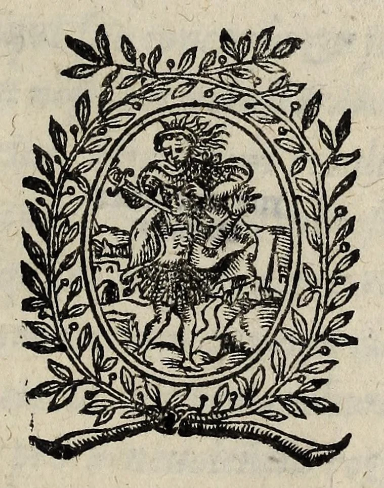 An illustration from Jo. Mathaei Magni De praesenti Parisiensis Academiae rerum statu oratio : ad doctissimum & prudentissimum virum Claudium Altitectium in Senatu Parisiensi causarum patronum., 1588, leaf 5