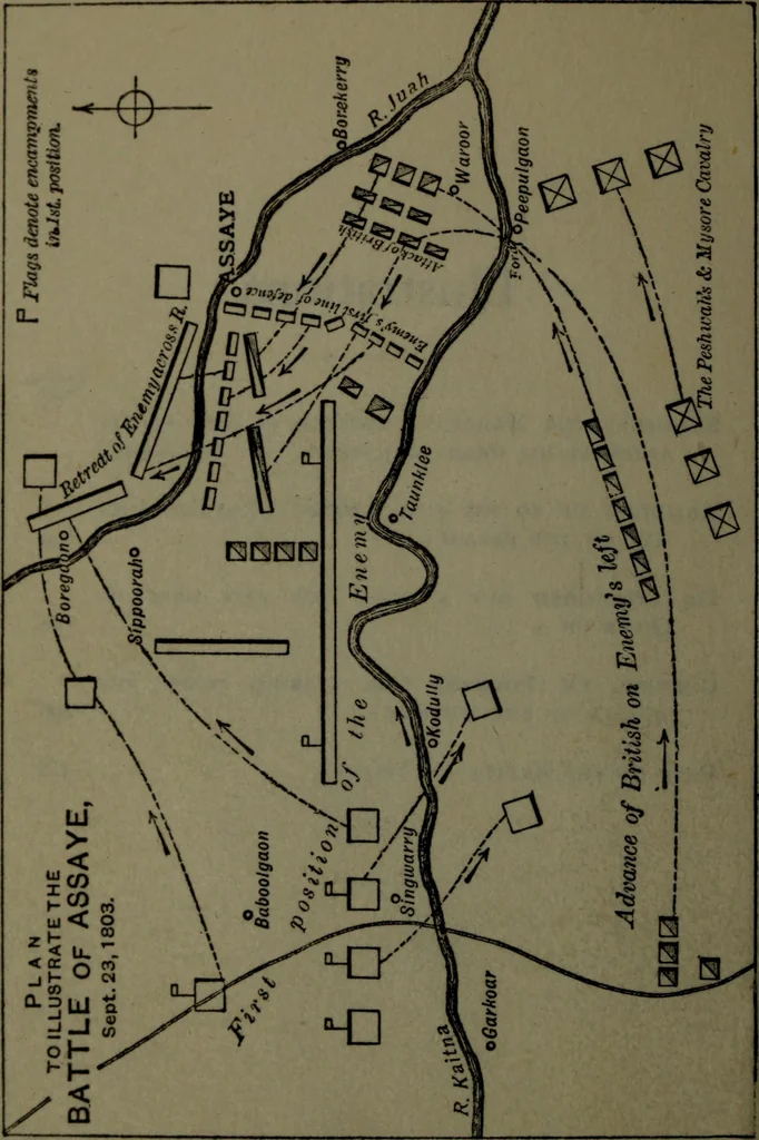 An illustration from Jones of the 64th : a tale of the battles of Assaye and Laswaree, 1908, leaf 13