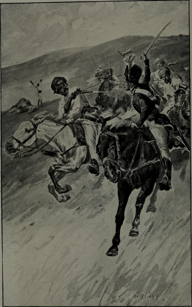 An illustration from Jones of the 64th : a tale of the battles of Assaye and Laswaree, 1908, leaf 7