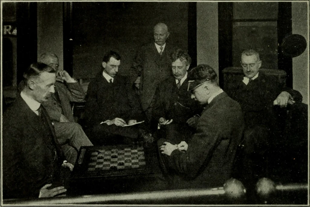 An illustration from Jordan vs. Banks match games for a purse of $1,000.00 and the restricted world's checker championship, 1914, leaf 31