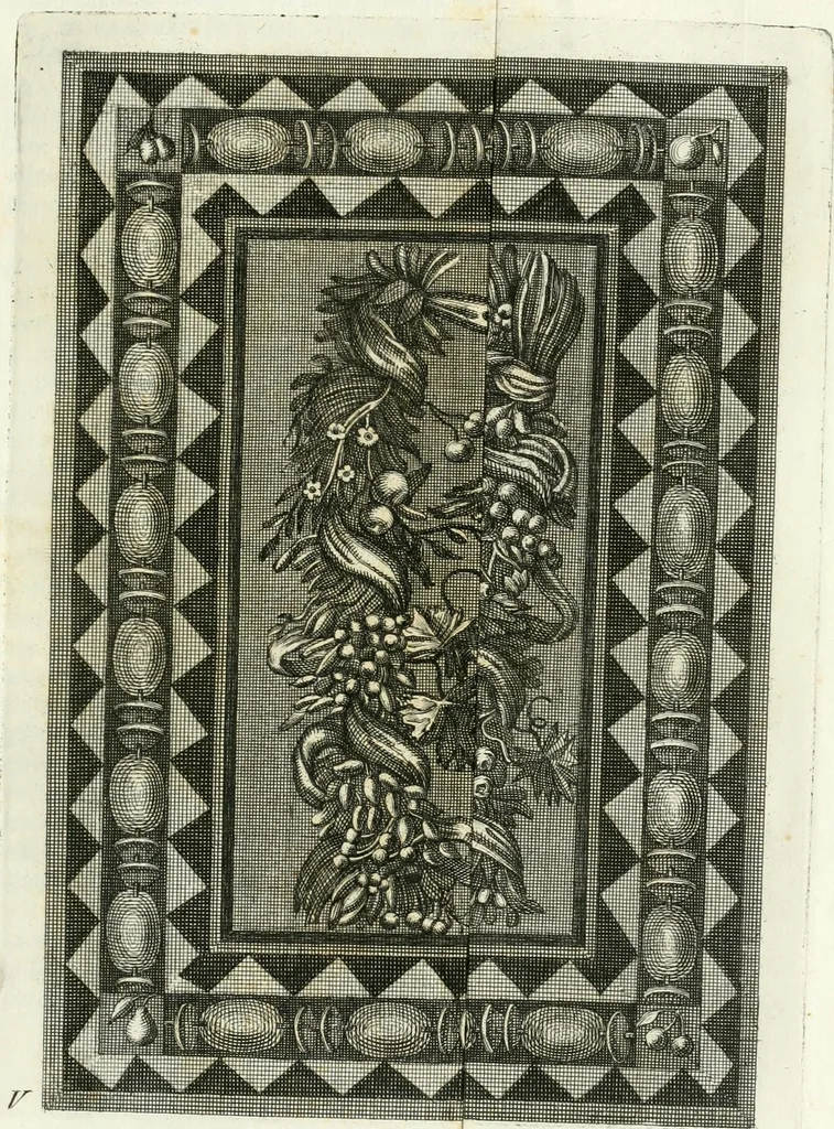 An illustration from Josephi Alexandri Furietti utriusque signaturæ referendarii, sacrarum congr. concilii, & residentiæ episcoporum a secretis De musivis, ad Ss. patrem Benedictum XIV. Pontificem Maximum, 1752, leaf 82