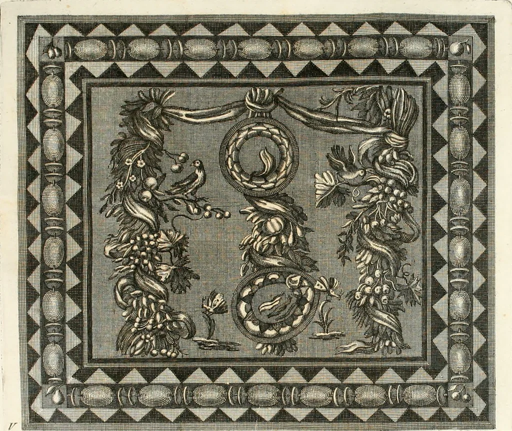An illustration from Josephi Alexandri Furietti utriusque signaturæ referendarii, sacrarum congr. concilii, & residentiæ episcoporum a secretis De musivis, ad Ss. patrem Benedictum XIV. Pontificem Maximum, 1752, leaf 83